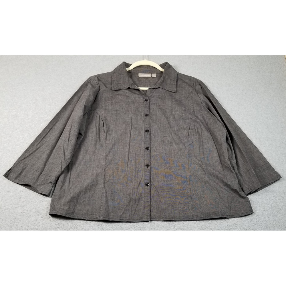 Croft & Barrow Button Up Shirt Womens 1X Plus Gray Stretch 3/4 Sleeve Casual Top
